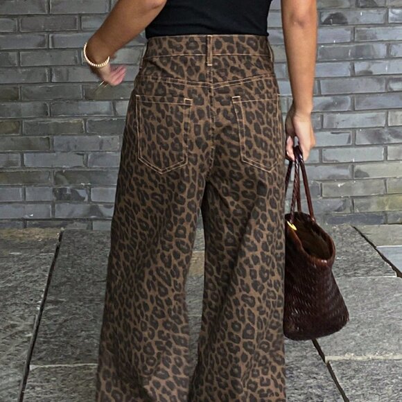 Brown Casual Women's High Waist Loose Distressed Long Denim Jeans - Picture 2 of 6